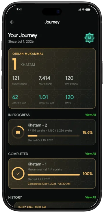 Your Journey: khatams, ayahs, surahs and a day streak