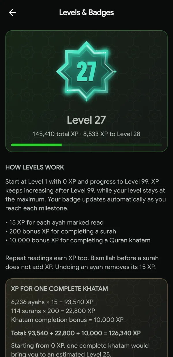 Levels and XP in the app
